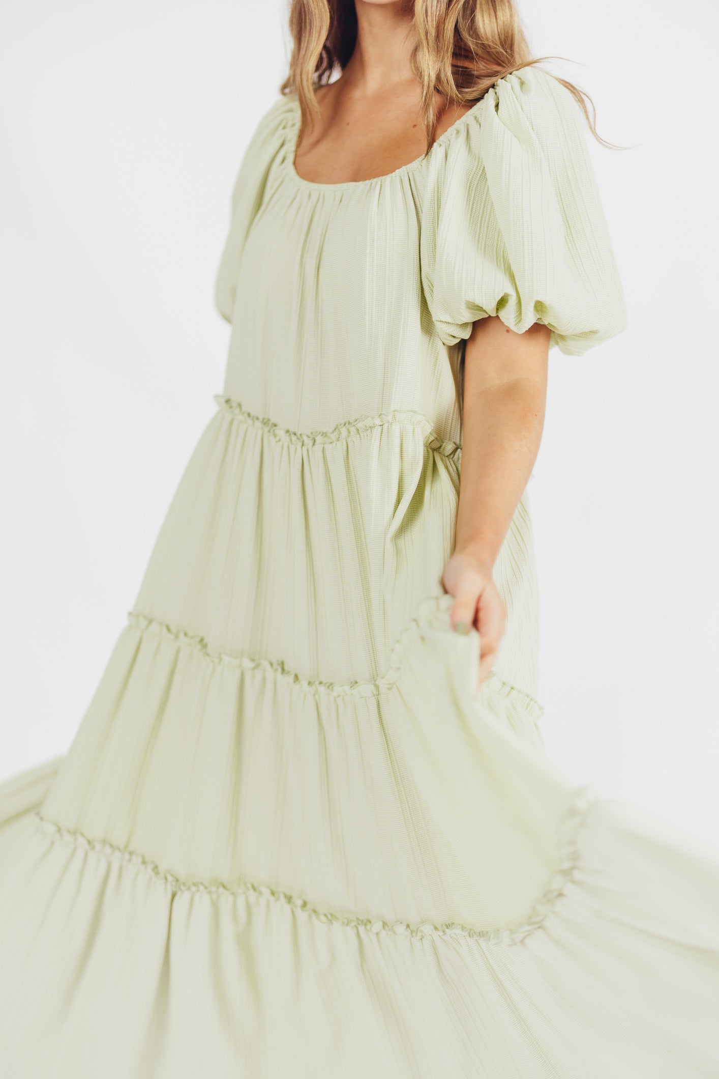 Eva Puffed Sleeve Maxi Dress in Sage - Bump Friendly (S-3XL)