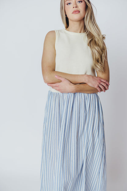 Hannah Combination Midi Dress in Ivory/Blue