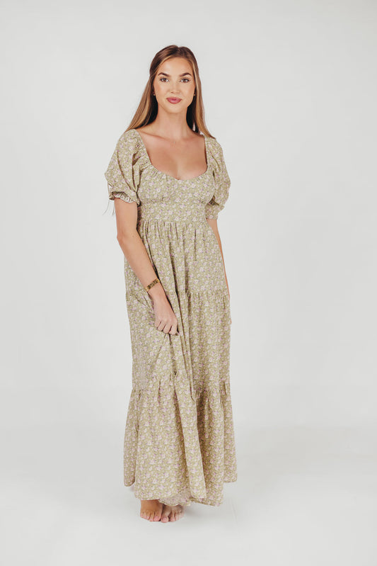 Patton Sweetheart Neckline Tiered Maxi Dress in Sage