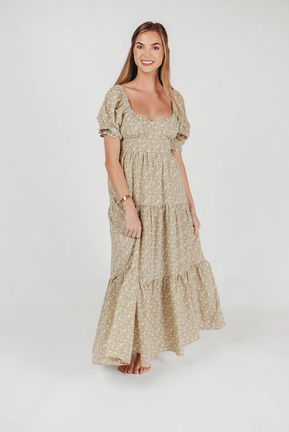 Patton Sweetheart Neckline Tiered Maxi Dress in Sage