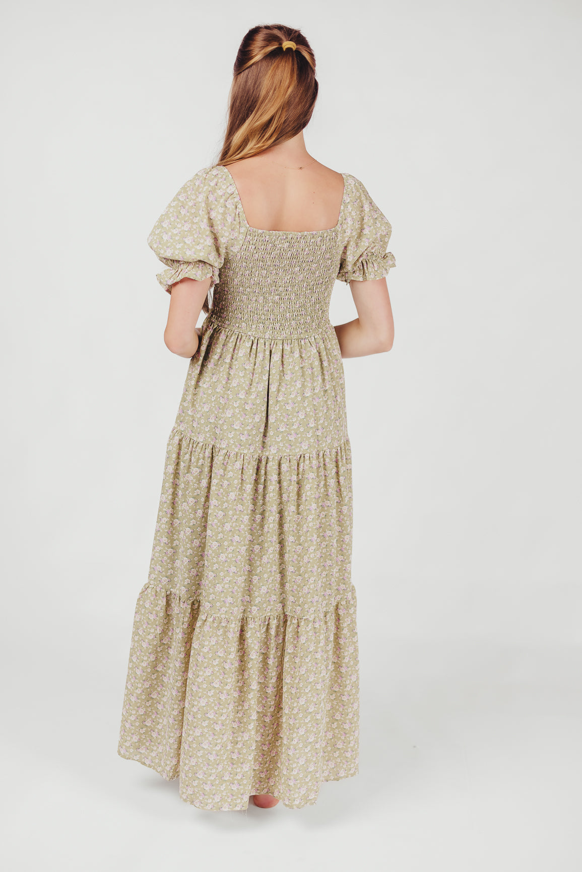 Patton Sweetheart Neckline Tiered Maxi Dress in Sage