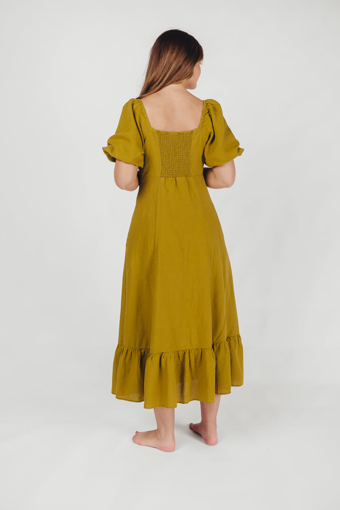 Beatrice Linen Fit-and-Flare Maxi Dress in Chartreuse