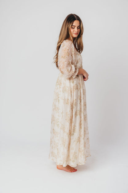 Mona Maxi Dress with Smocking in Cream Floral - Bump Friendly & Inclusive Sizing (S-3XL)