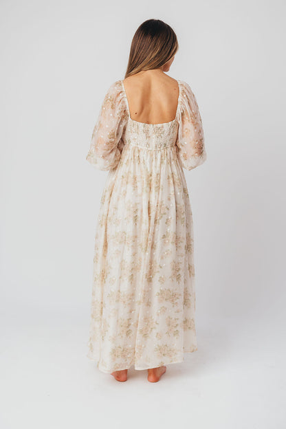 Mona Maxi Dress with Smocking in Cream Floral - Bump Friendly & Inclusive Sizing (S-3XL)