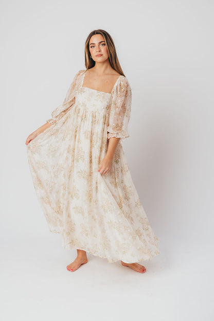 Mona Maxi Dress with Smocking in Cream Floral - Bump Friendly & Inclusive Sizing (S-3XL)