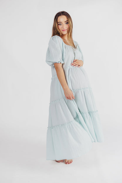 Eva Puffed Sleeve Maxi Dress in Sky Blue - Bump Friendly & Inclusive Sizing (S-3XL)