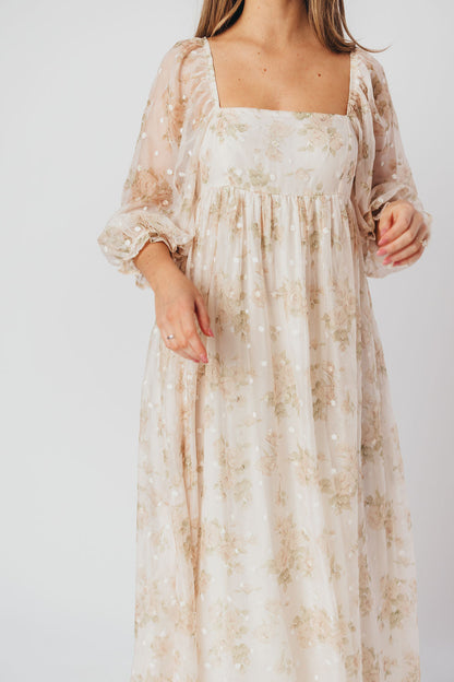 Mona Maxi Dress with Smocking in Cream Floral - Bump Friendly & Inclusive Sizing (S-3XL)