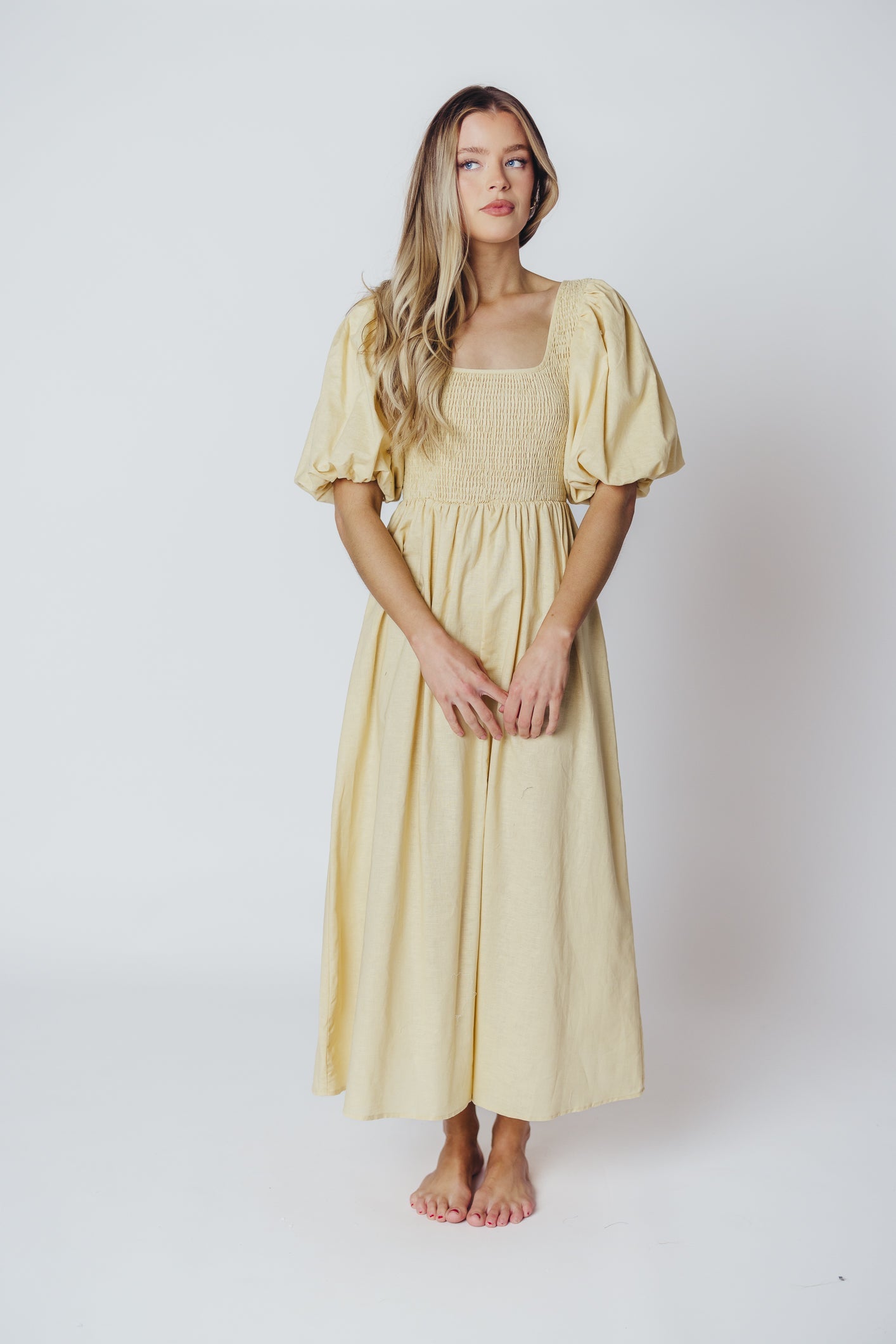 Ana Cotton & Linen Midi Dress in Vanilla (XXS-XXL)