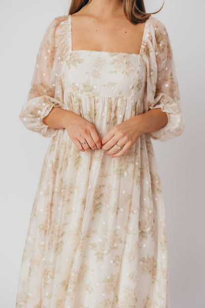 Mona Maxi Dress with Smocking in Cream Floral - Bump Friendly & Inclusive Sizing (S-3XL)