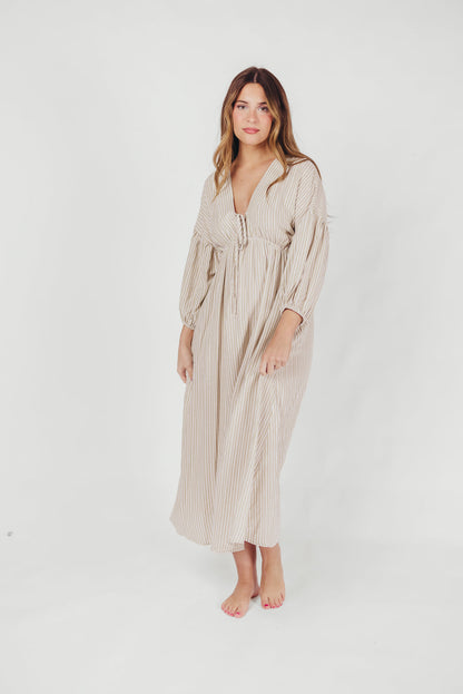 Sasha 100% Cotton Striped Midi Dress in Thyme - Bump Friendly