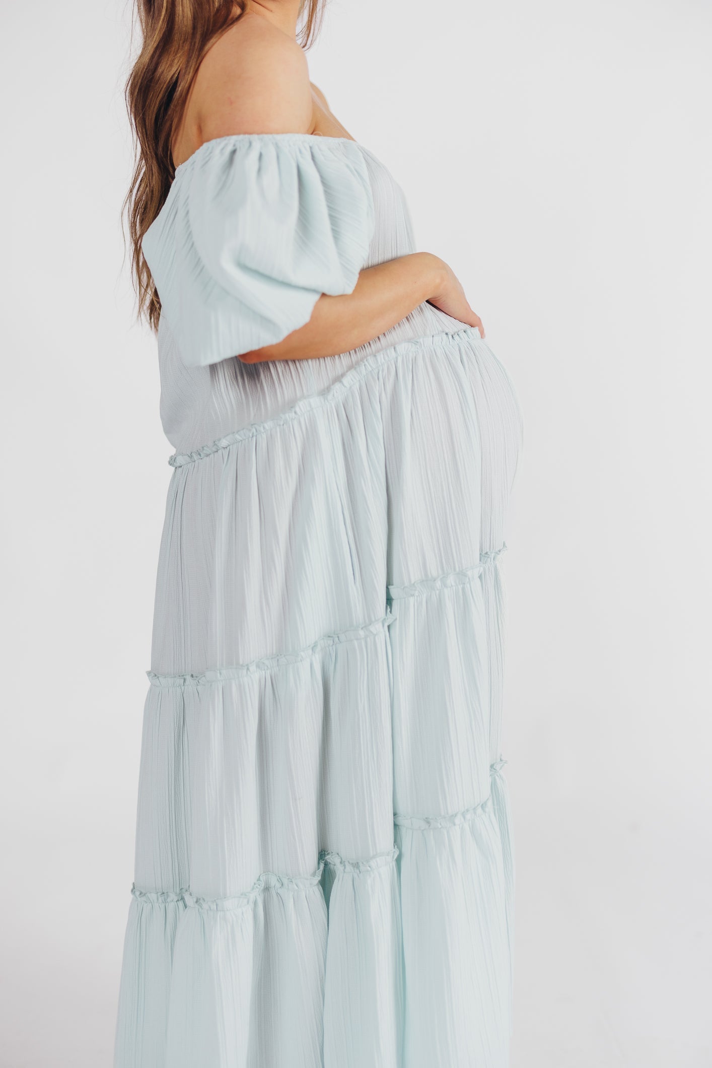 Eva Puffed Sleeve Maxi Dress in Sky Blue - Bump Friendly & Inclusive Sizing (S-3XL)