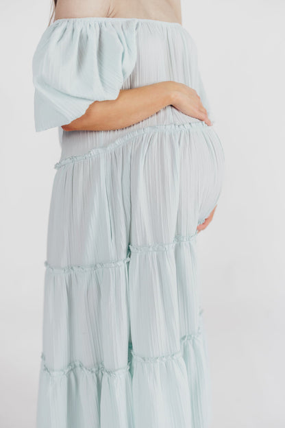 Eva Puffed Sleeve Maxi Dress in Sky Blue - Bump Friendly & Inclusive Sizing (S-3XL)