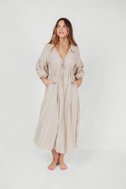 Sasha 100% Cotton Striped Midi Dress in Thyme - Bump Friendly