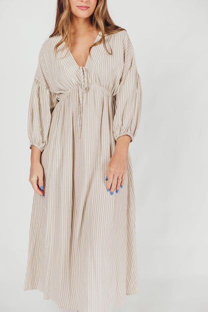 Sasha 100% Cotton Striped Midi Dress in Thyme - Bump Friendly