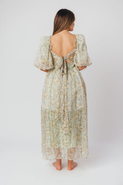 Melody Maxi Dress with Pleats and Bow Detail in Sage Floral - Bump Friendly & Inclusive Sizing (S-3XL)