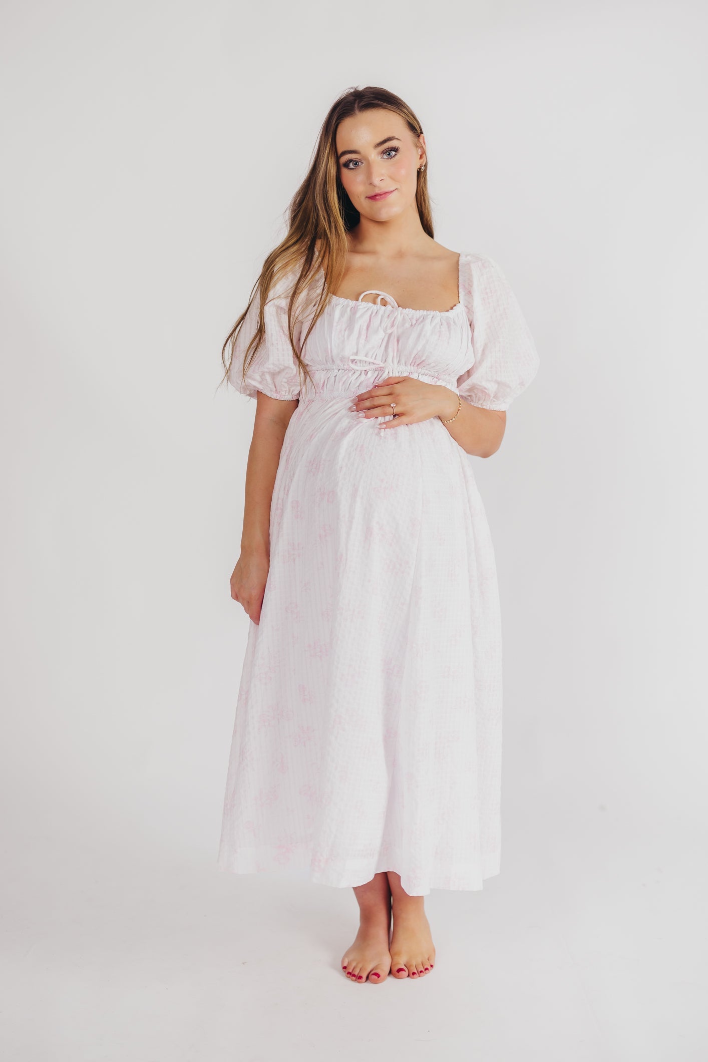 Edda Coastal Midi Dress in Pink - Bump Friendly & Inclusive Sizing (S-3XL)