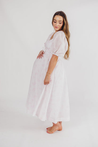 Edda Coastal Midi Dress in Pink - Bump Friendly & Inclusive Sizing (S-3XL)