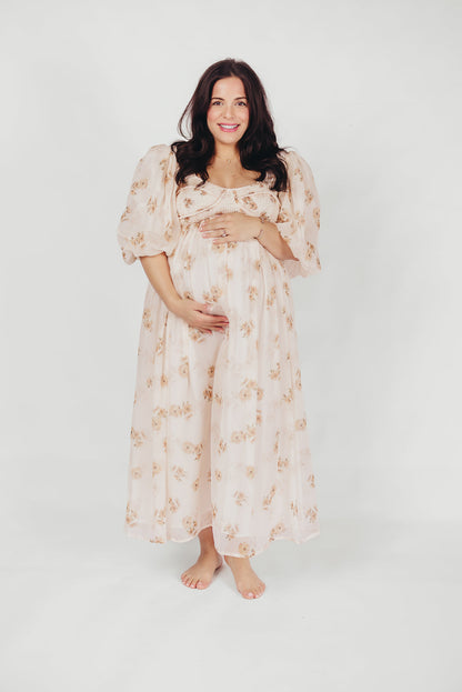 Harlow Maxi Dress in Taupe Floral - Bump Friendly & Inclusive Sizing (S-3XL)