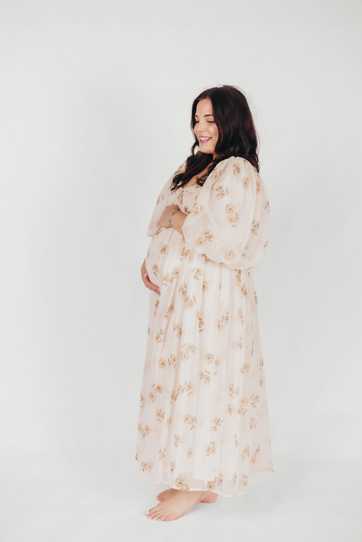 Harlow Maxi Dress in Taupe Floral - Bump Friendly & Inclusive Sizing (S-3XL)