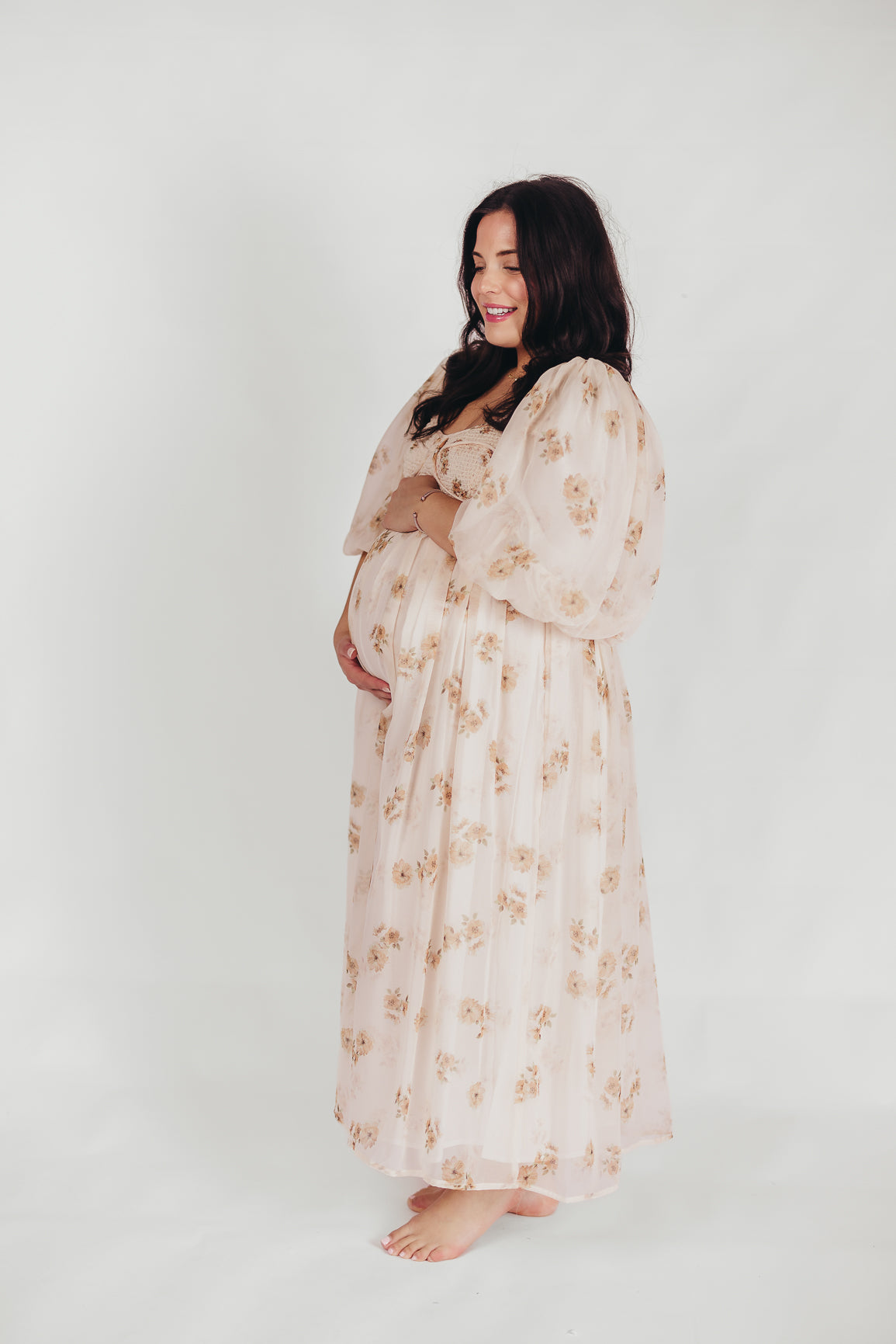 Harlow Maxi Dress in Taupe Floral - Bump Friendly & Inclusive Sizing (S-3XL)