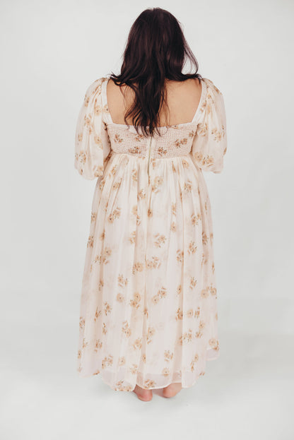 Harlow Maxi Dress in Taupe Floral - Bump Friendly & Inclusive Sizing (S-3XL)