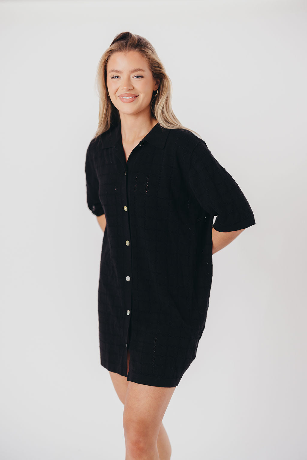 Aubrey Cotton Mini Shirt Dress in Black - Nursing Friendly