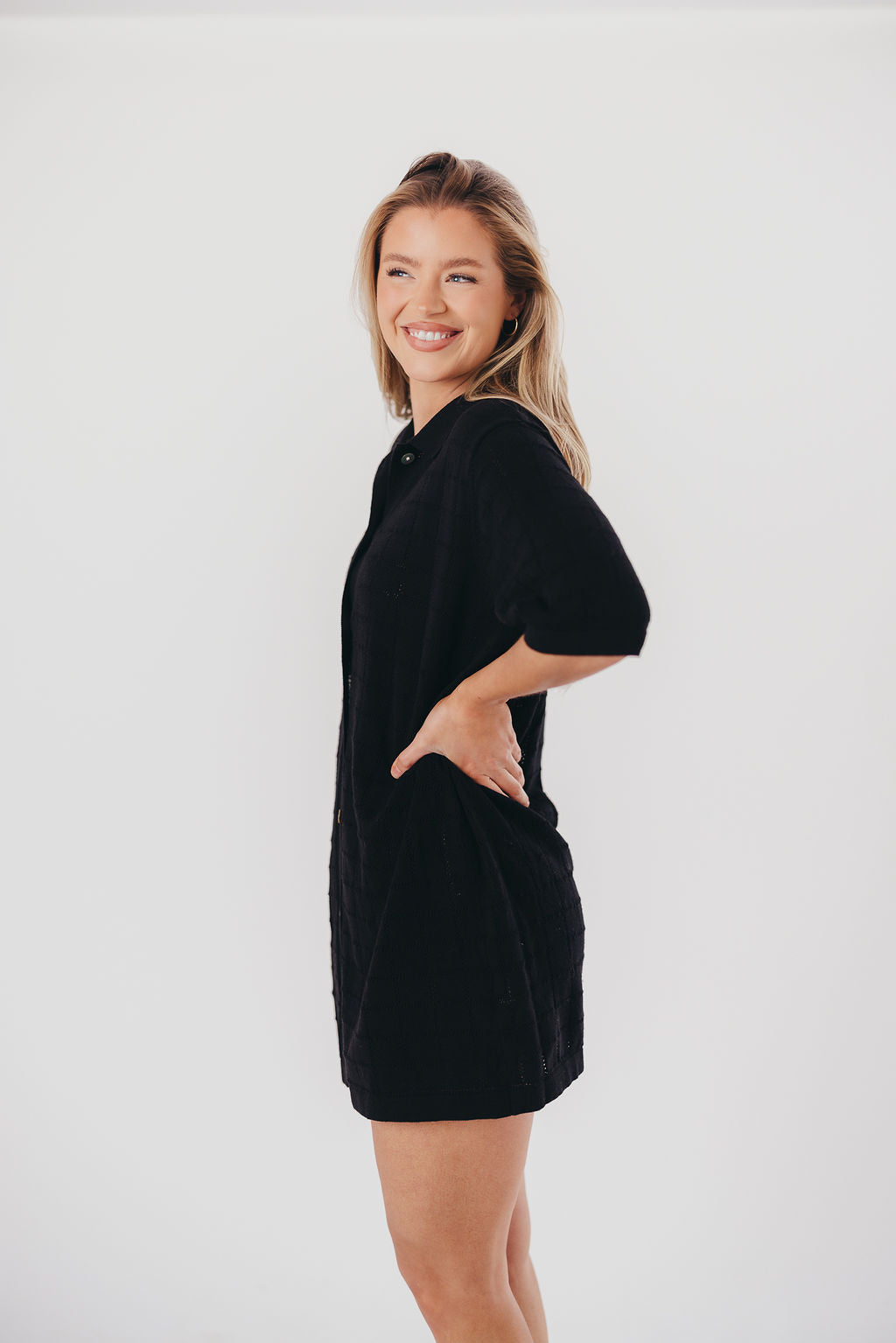 Aubrey Cotton Mini Shirt Dress in Black - Nursing Friendly