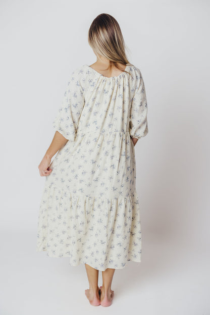 Jenna Tiered Gauze Midi Dress in Ivory Floral - Bump Friendly - Inclusive Sizing (S-3X)