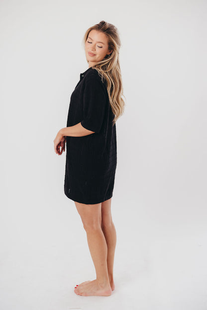 Aubrey Cotton Mini Shirt Dress in Black - Nursing Friendly