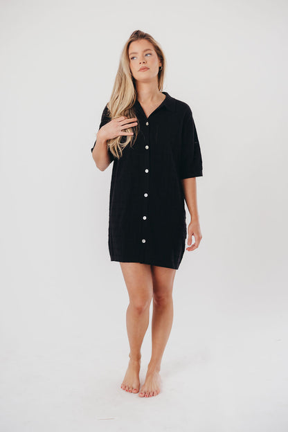 Aubrey Cotton Mini Shirt Dress in Black - Nursing Friendly