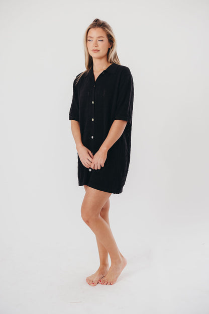 Aubrey Cotton Mini Shirt Dress in Black - Nursing Friendly