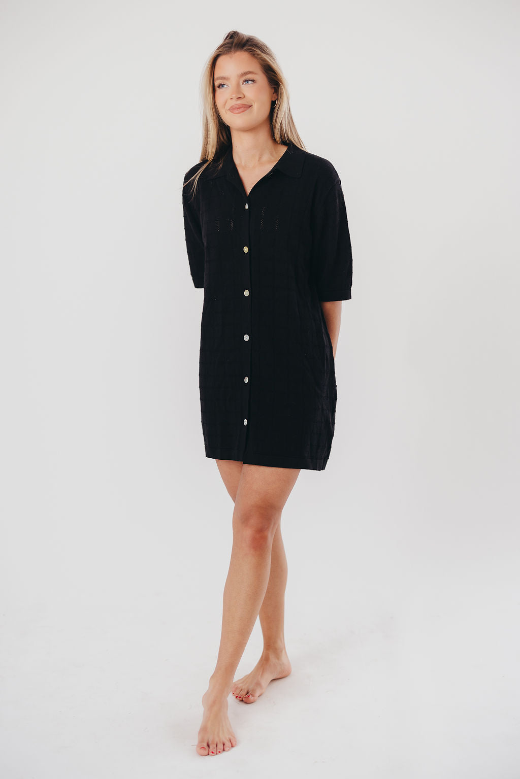 Aubrey Cotton Mini Shirt Dress in Black - Nursing Friendly