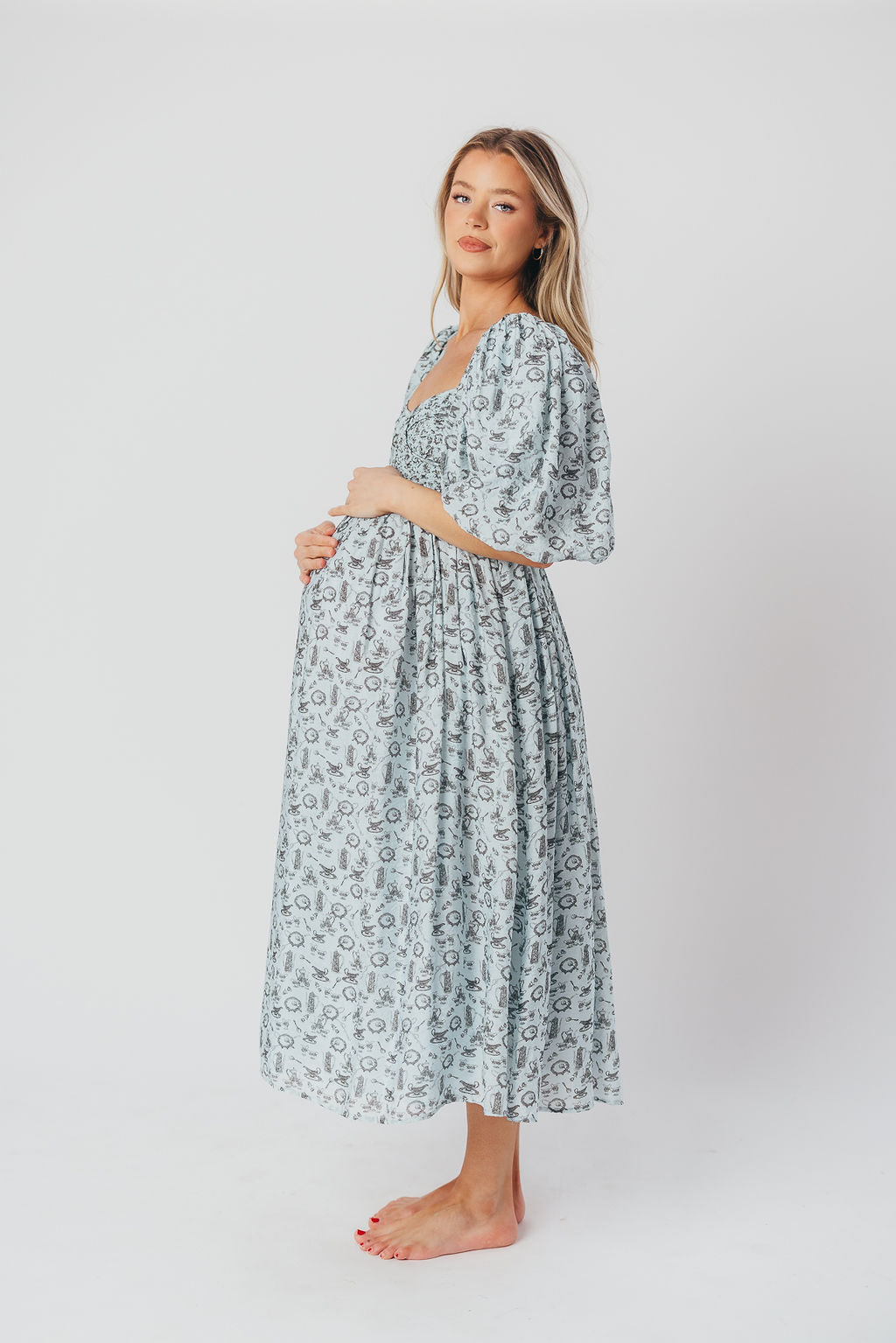 Harlow Maxi Dress in Blue Vintage Tea - Bump Friendly & Inclusive Sizing (S-3XL)