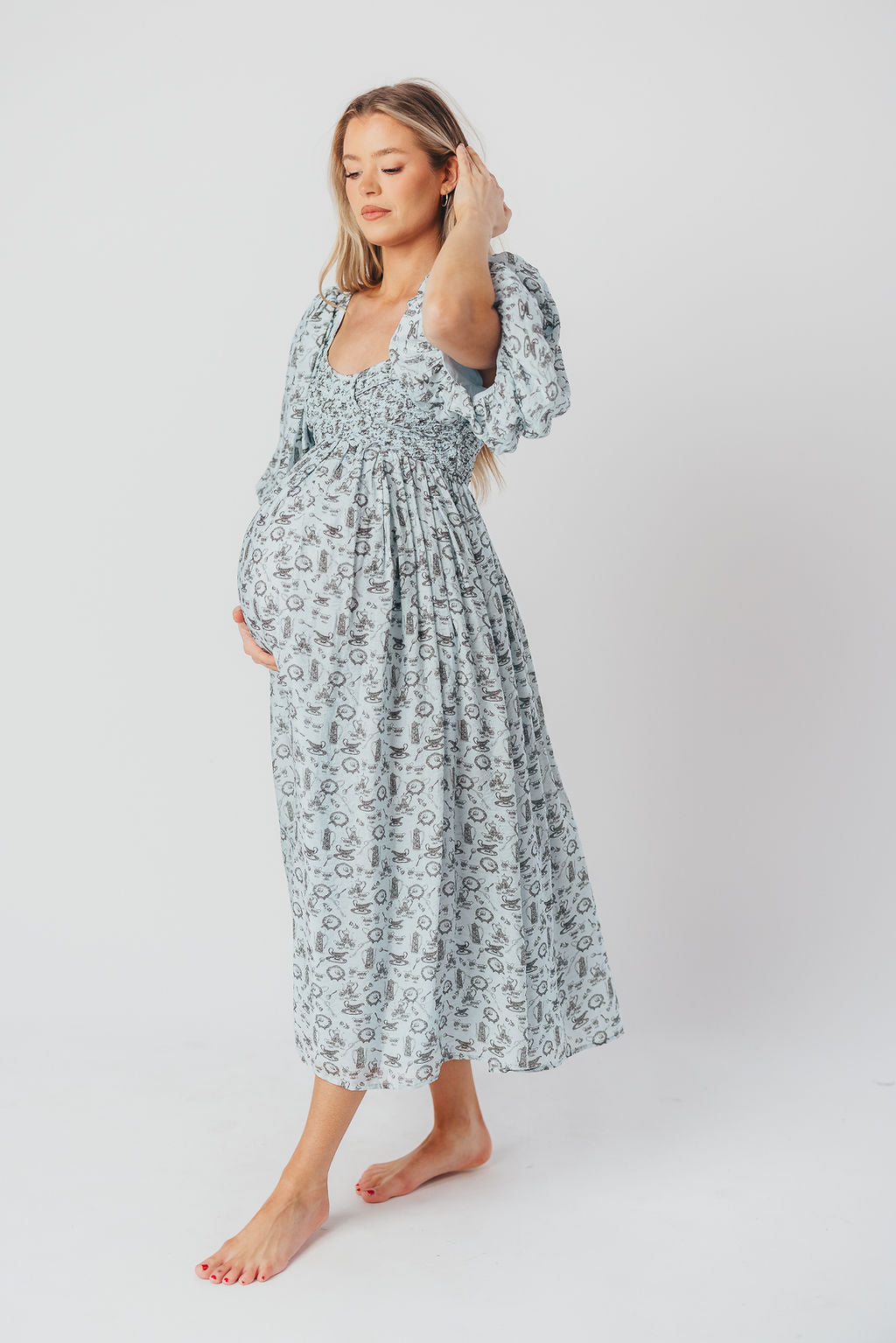 Harlow Maxi Dress in Blue Vintage Tea - Bump Friendly & Inclusive Sizing (S-3XL)