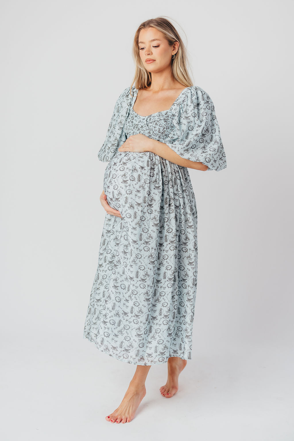 Harlow Maxi Dress in Blue Vintage Tea - Bump Friendly & Inclusive Sizing (S-3XL)