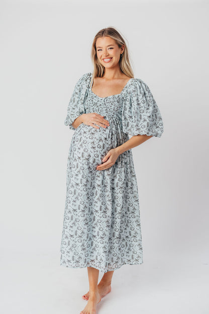 Harlow Maxi Dress in Blue Vintage Tea - Bump Friendly & Inclusive Sizing (S-3XL)