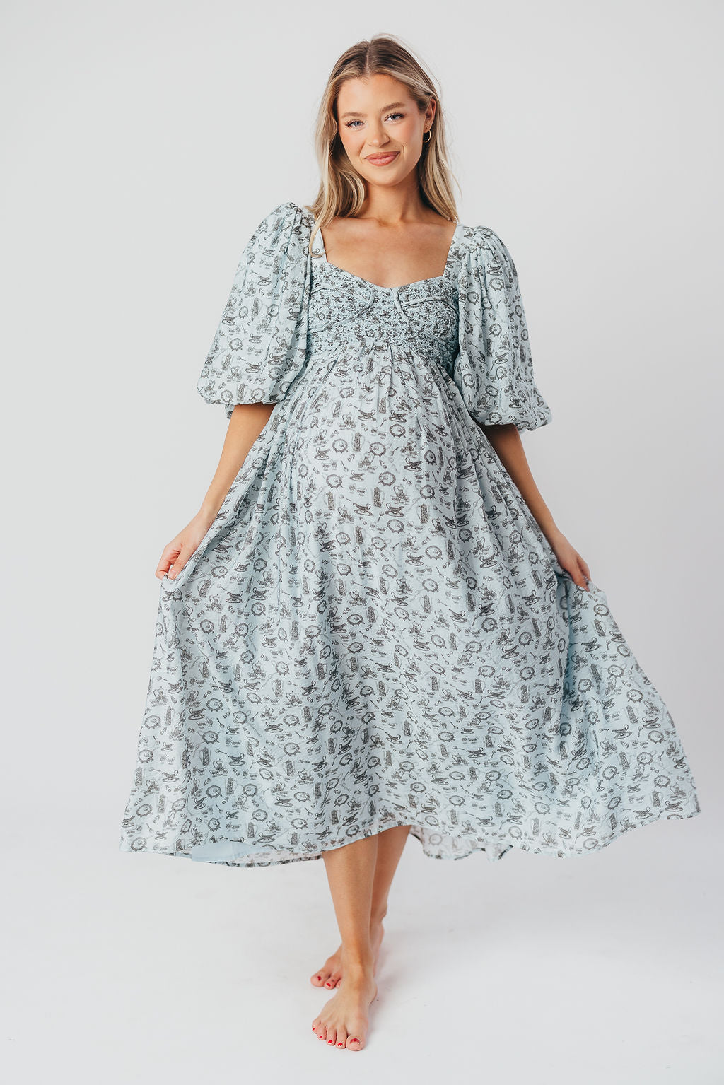 Harlow Maxi Dress in Blue Vintage Tea - Bump Friendly & Inclusive Sizing (S-3XL)