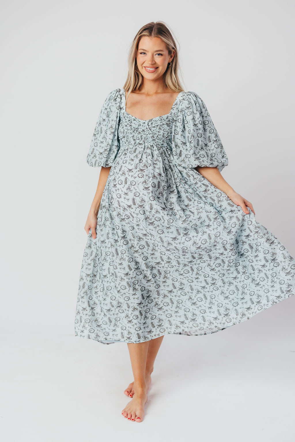 Harlow Maxi Dress in Blue Vintage Tea - Bump Friendly & Inclusive Sizing (S-3XL)