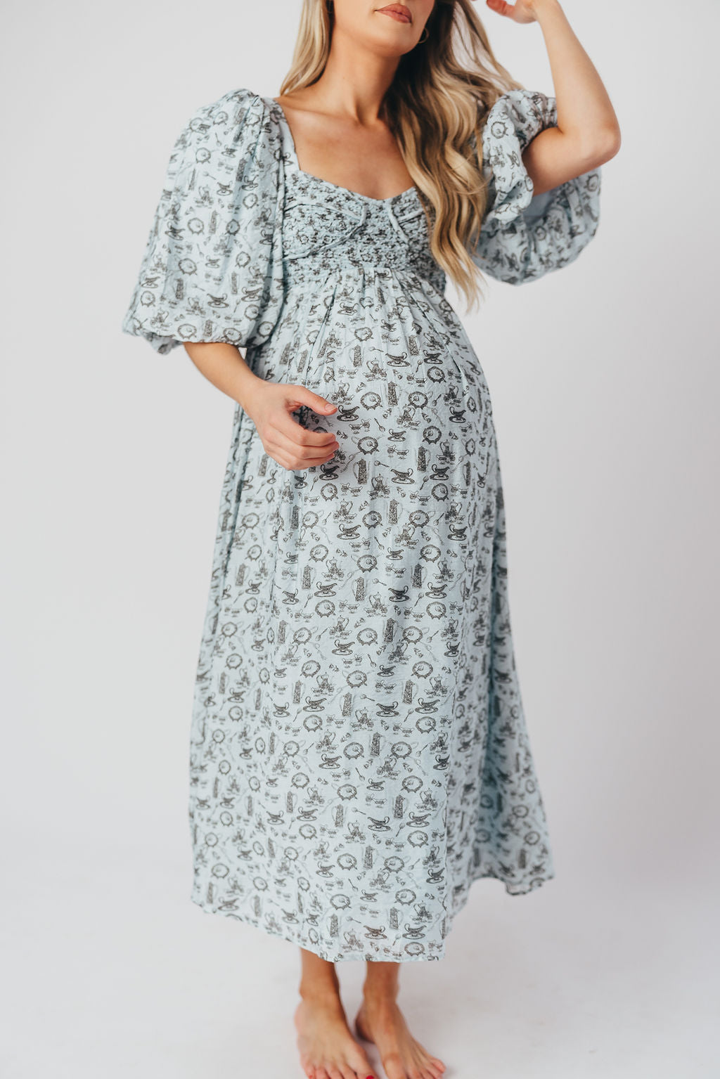 Harlow Maxi Dress in Blue Vintage Tea - Bump Friendly & Inclusive Sizing (S-3XL)