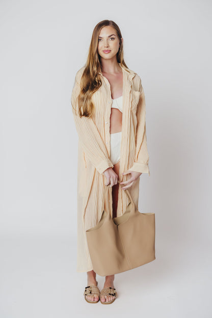 Ebina Oversized Button Down Dress in Peach