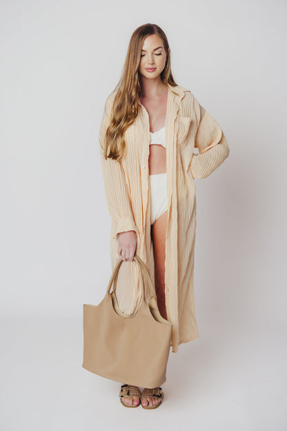 Ebina Oversized Button Down Dress in Peach