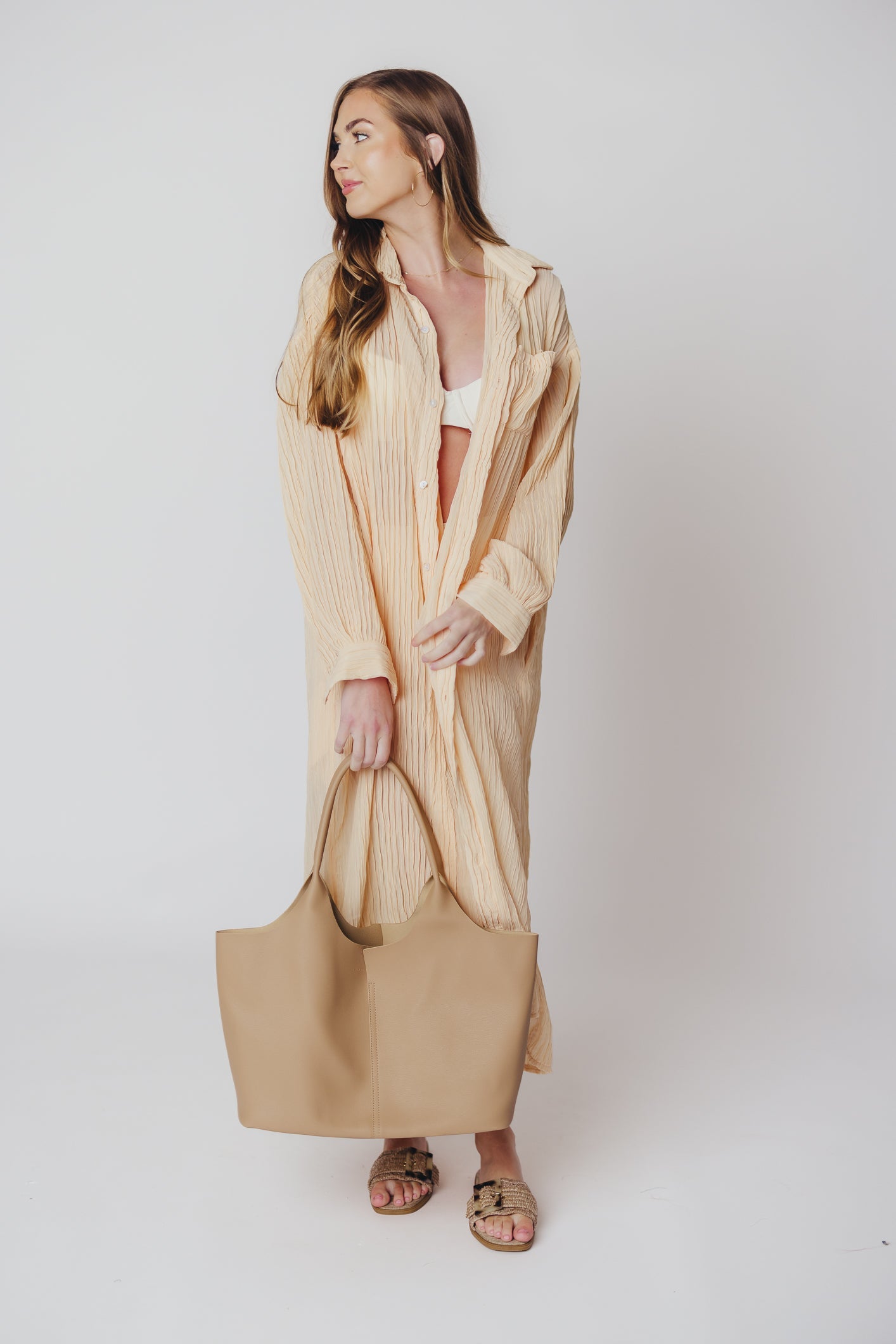 Ebina Oversized Button Down Dress in Peach