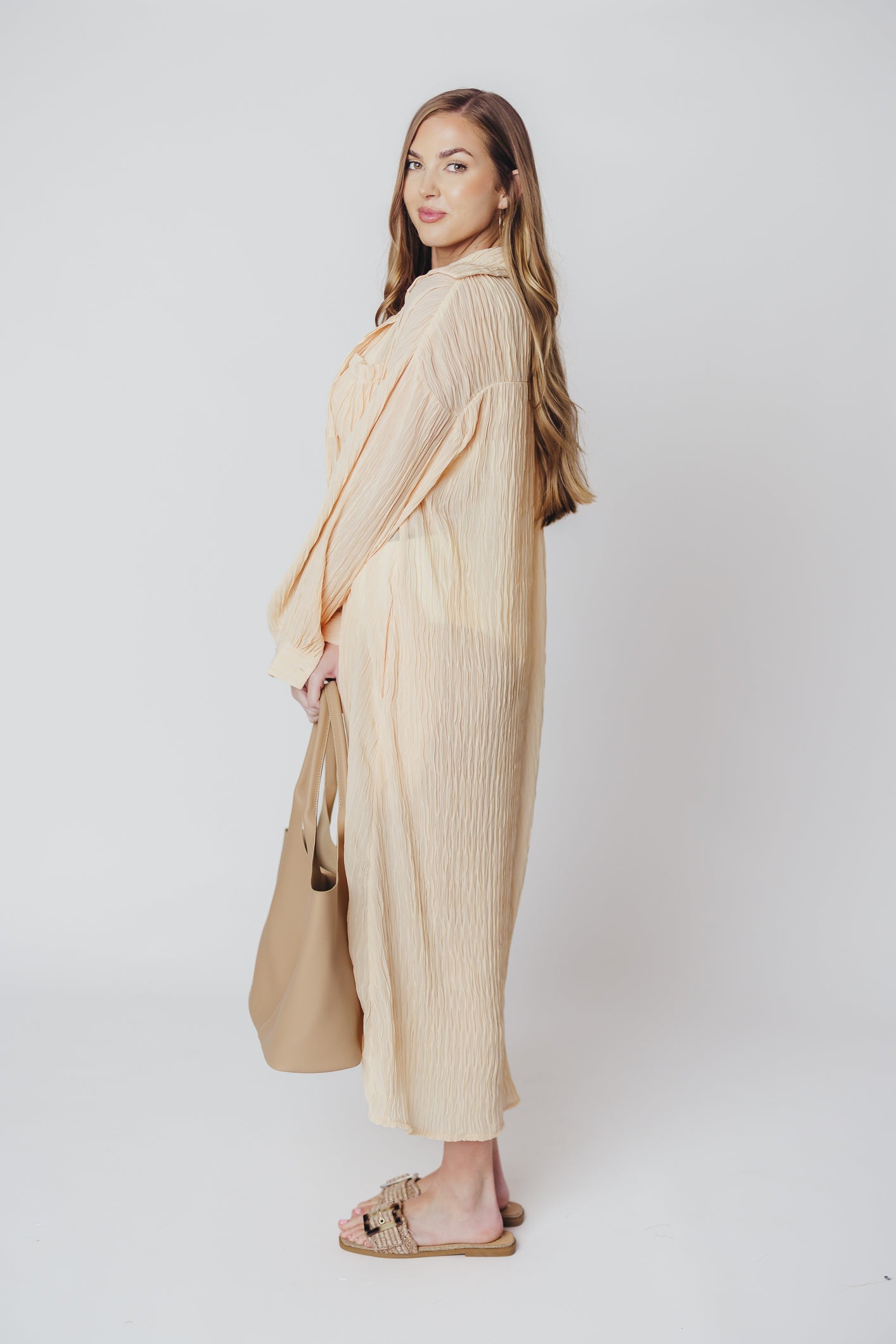 Ebina Oversized Button Down Dress in Peach