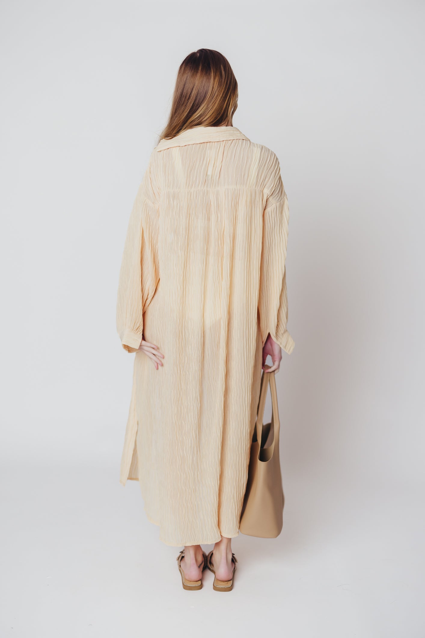 Ebina Oversized Button Down Dress in Peach