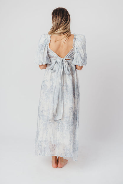 Melody Maxi Dress with Pleats and Bow Detail in Blue Floral - Bump Friendly & Inclusive Sizing (S-3XL) Restocking Early August