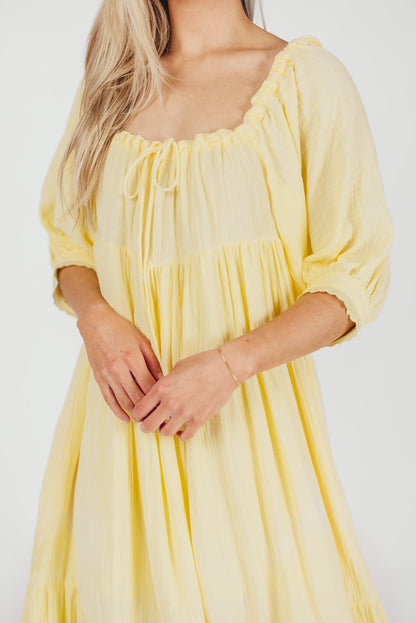 Goddess 100% Cotton Babydoll Maxi Dress in Light Yellow