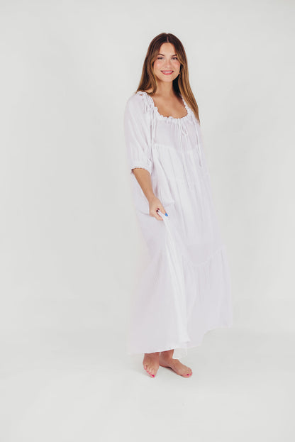 Goddess 100% Cotton Babydoll Maxi Dress in White