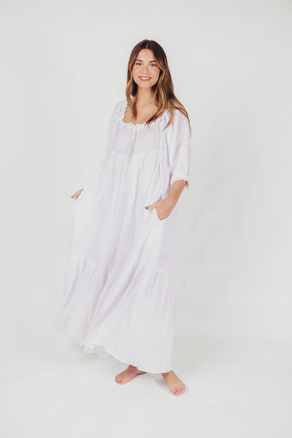 Goddess 100% Cotton Babydoll Maxi Dress in White