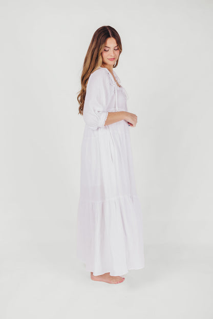 Goddess 100% Cotton Babydoll Maxi Dress in White