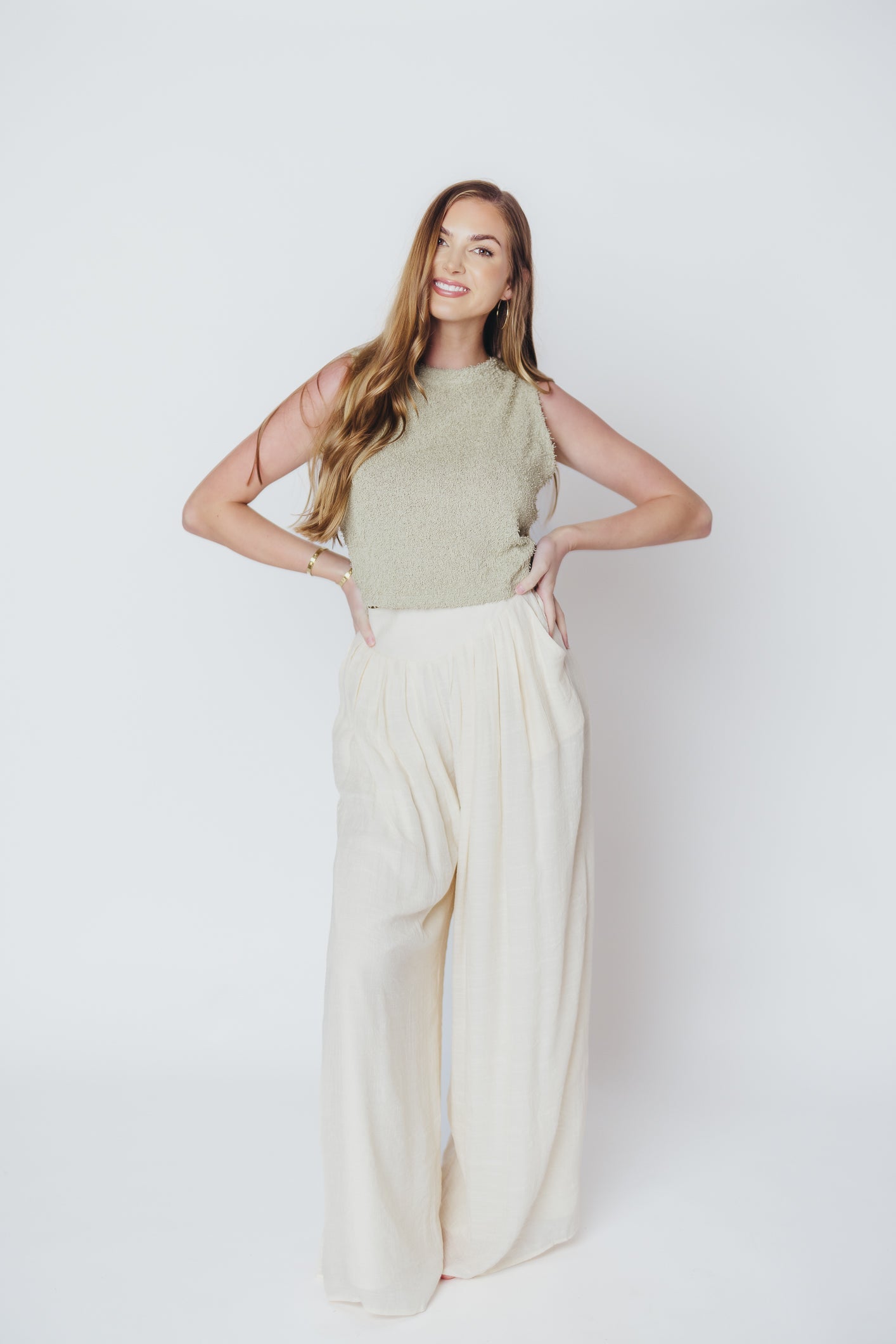 Melinda Textured Knit Tank with Twisted Knot Detail in Sage